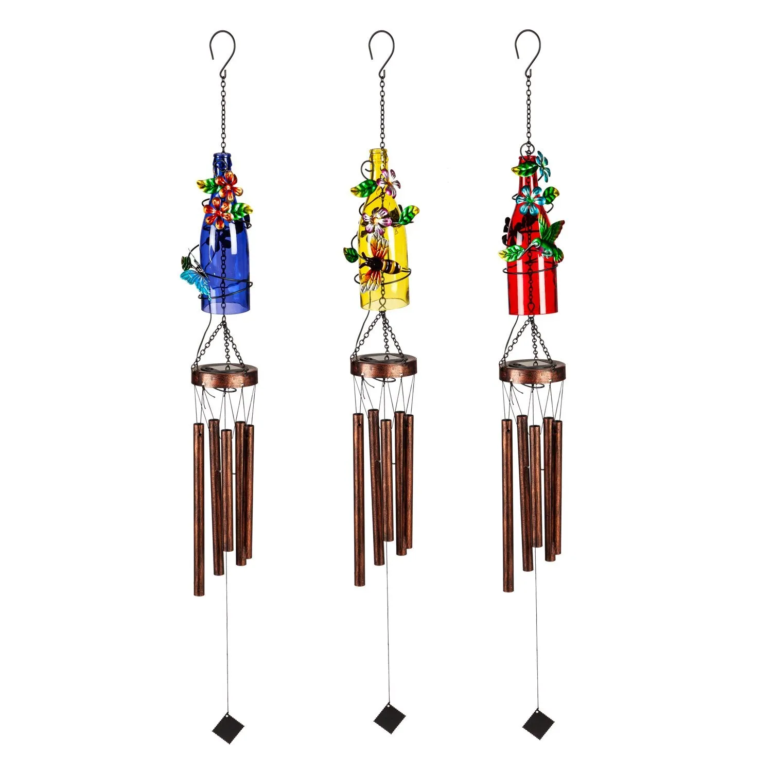 Multi-Color Glass Bottle Wind Chime, Asst of 3,2wc2228