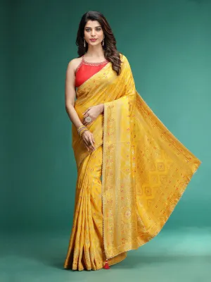 Mustard Yellow Dola Silk Bandhani Designer Saree