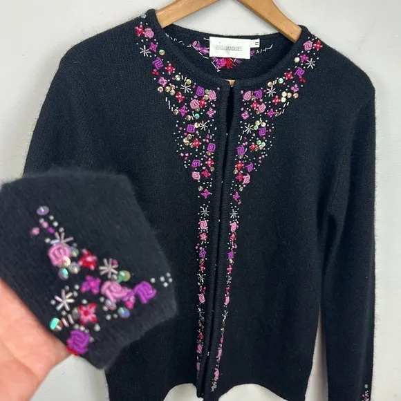 Nara Maggie Silk Wool Angora Embroidered Beaded Cardigan