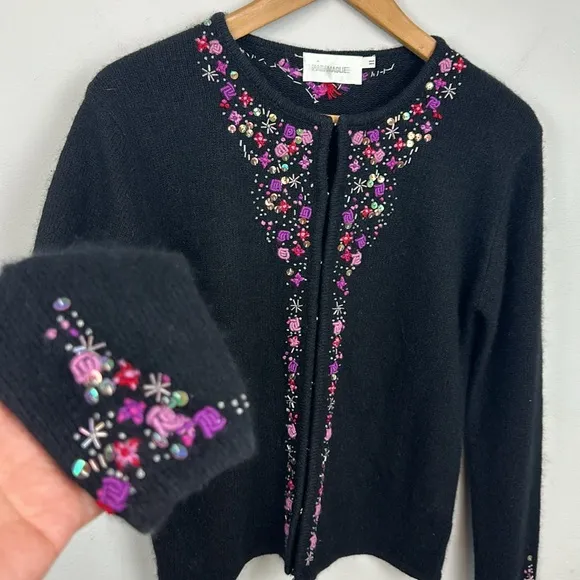 Nara Maggie Silk Wool Angora Embroidered Beaded Cardigan