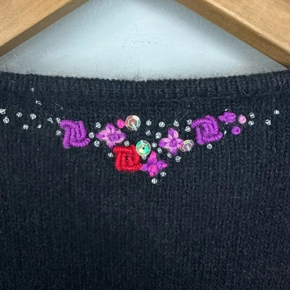 Nara Maggie Silk Wool Angora Embroidered Beaded Cardigan