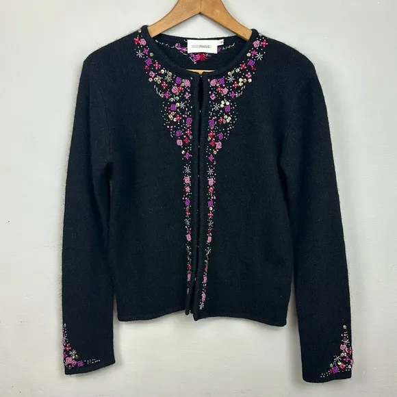 Nara Maggie Silk Wool Angora Embroidered Beaded Cardigan