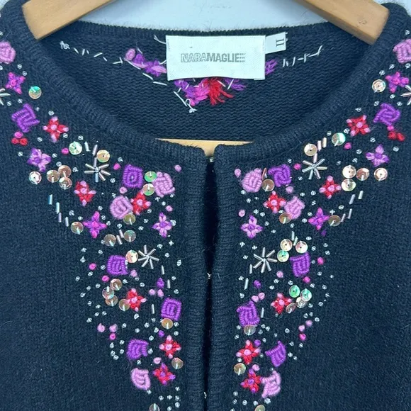 Nara Maggie Silk Wool Angora Embroidered Beaded Cardigan