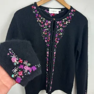 Nara Maggie Silk Wool Angora Embroidered Beaded Cardigan