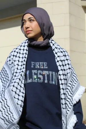 Navy Blue Rhinestone Palestine Sweater