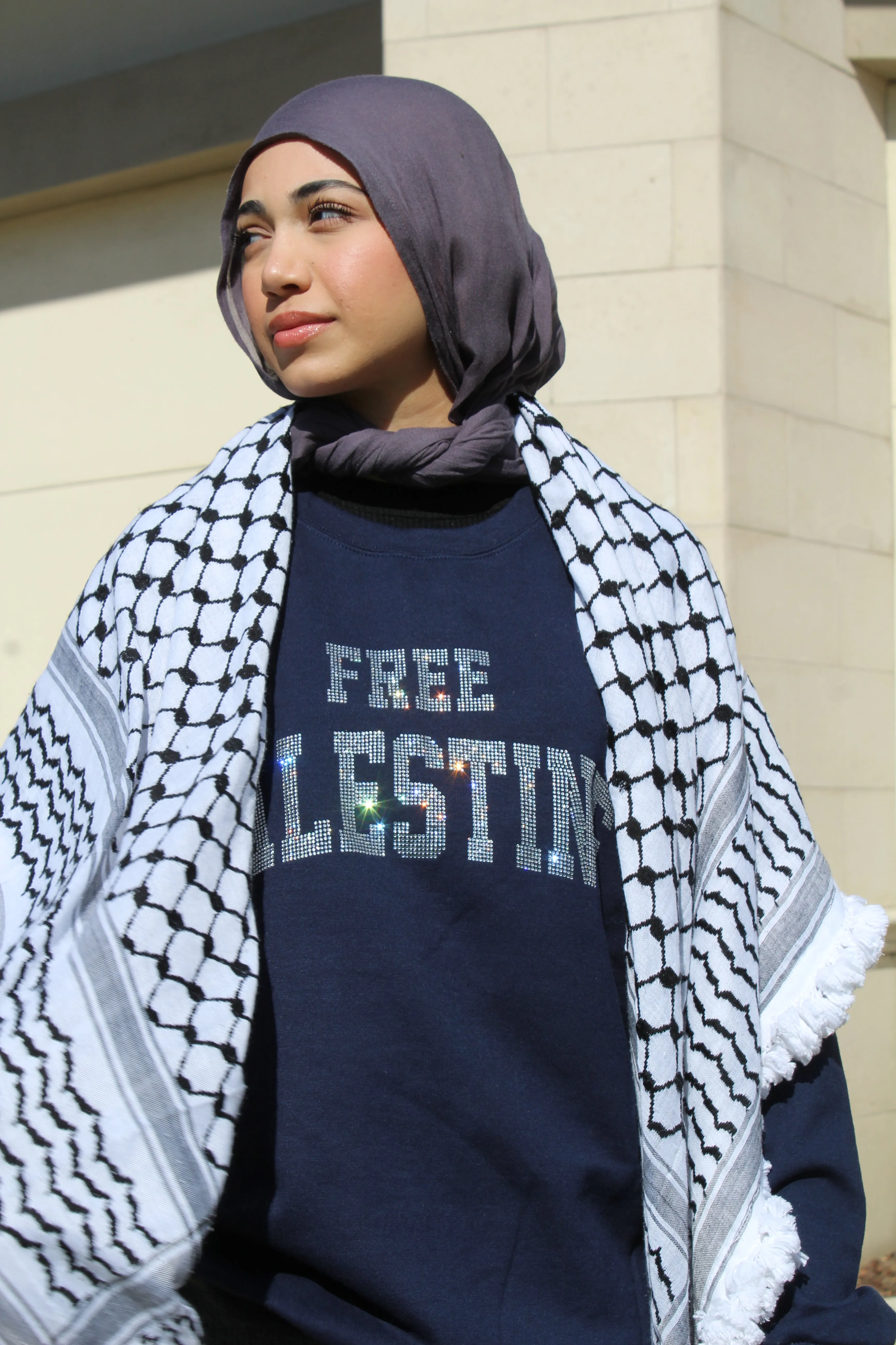 Navy Blue Rhinestone Palestine Sweater