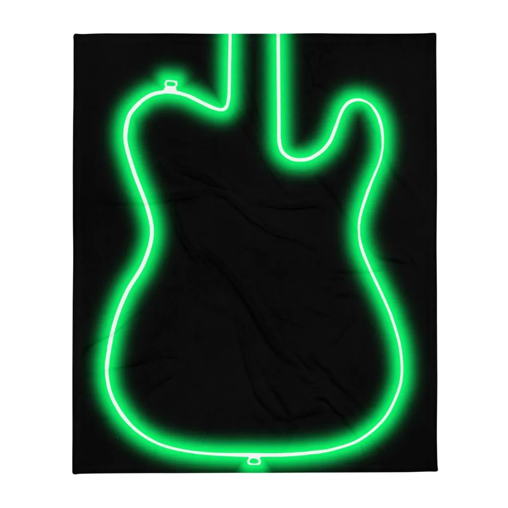 Neon Green Guitar Throw Blanket