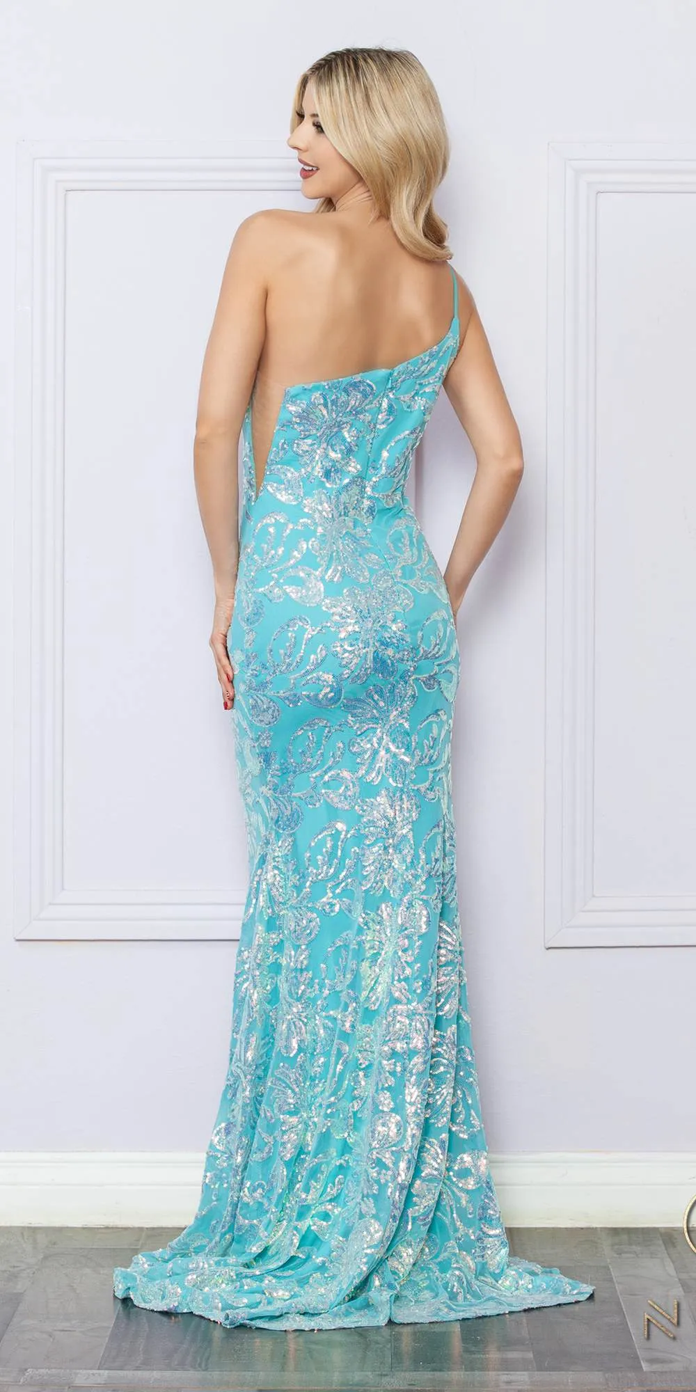 Nox Anabel R1308 Long Sequin Floral Print One Shoulder Mermaid Gown