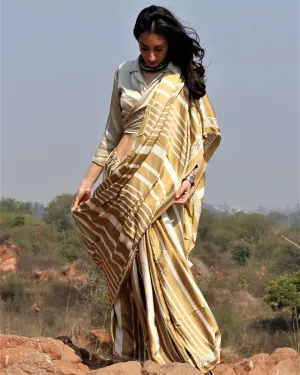 Olive A Line Blockprinted Modal Silk Saree