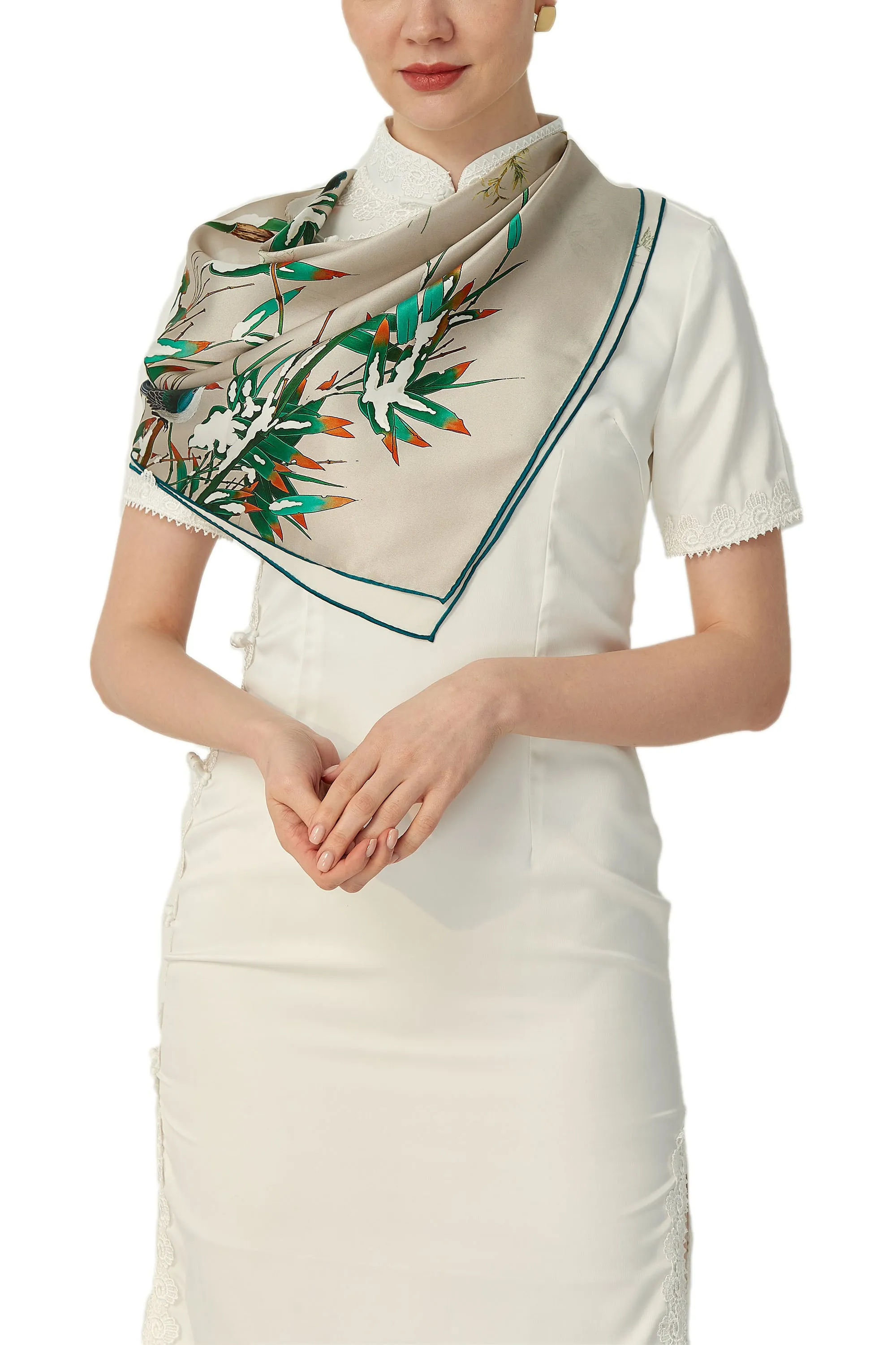Oscar Rossa 100% Mulberry Silk Scarf with Hand-Rolled Edges, approximate 34"x34" to 35"x35" Large Square Printed Silk Charmeuse Scarf