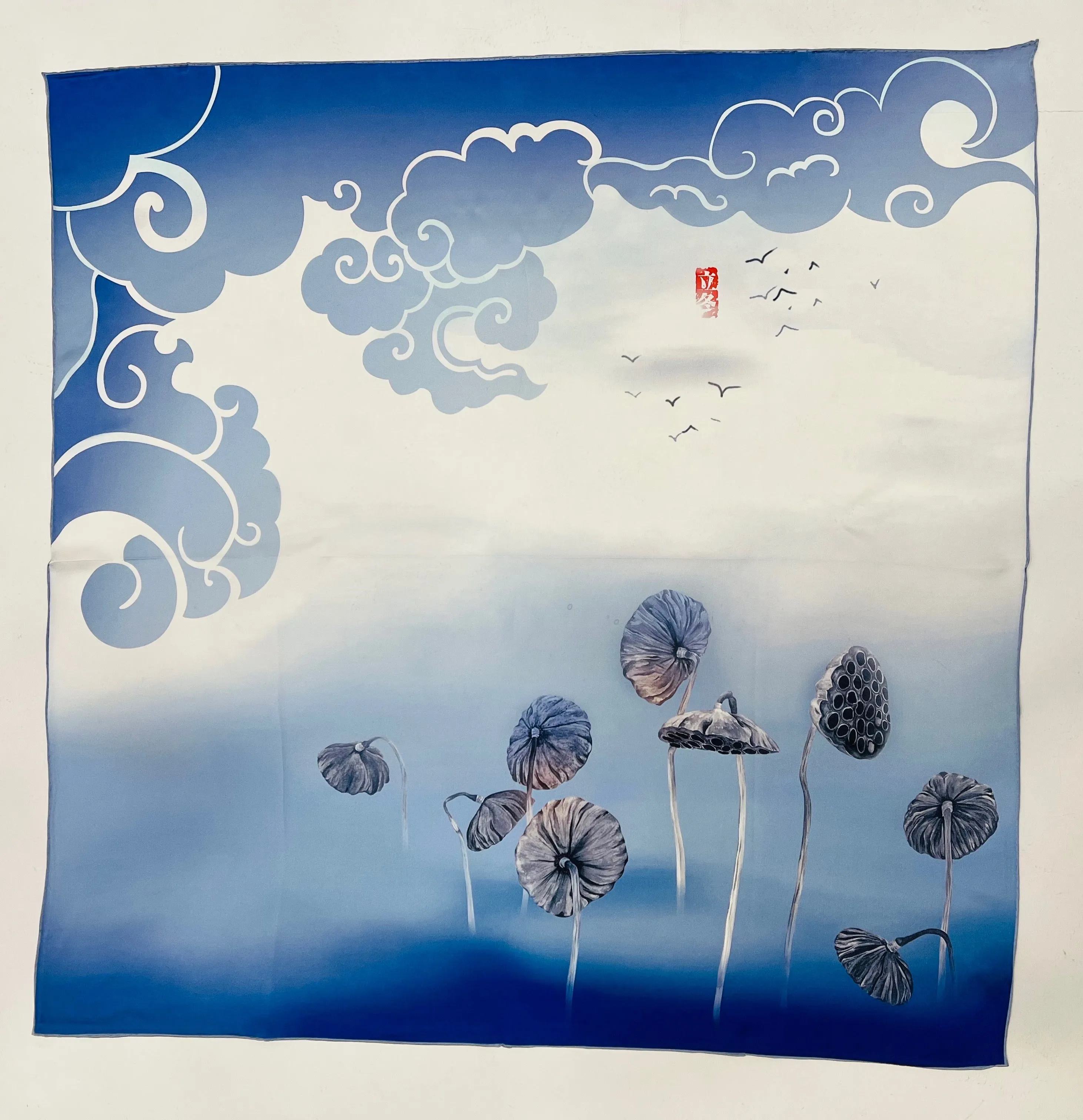 Oscar Rossa 100% Mulberry Silk Scarf with Hand-Rolled Edges, approximate 34"x34" to 35"x35" Large Square Printed Silk Charmeuse Scarf