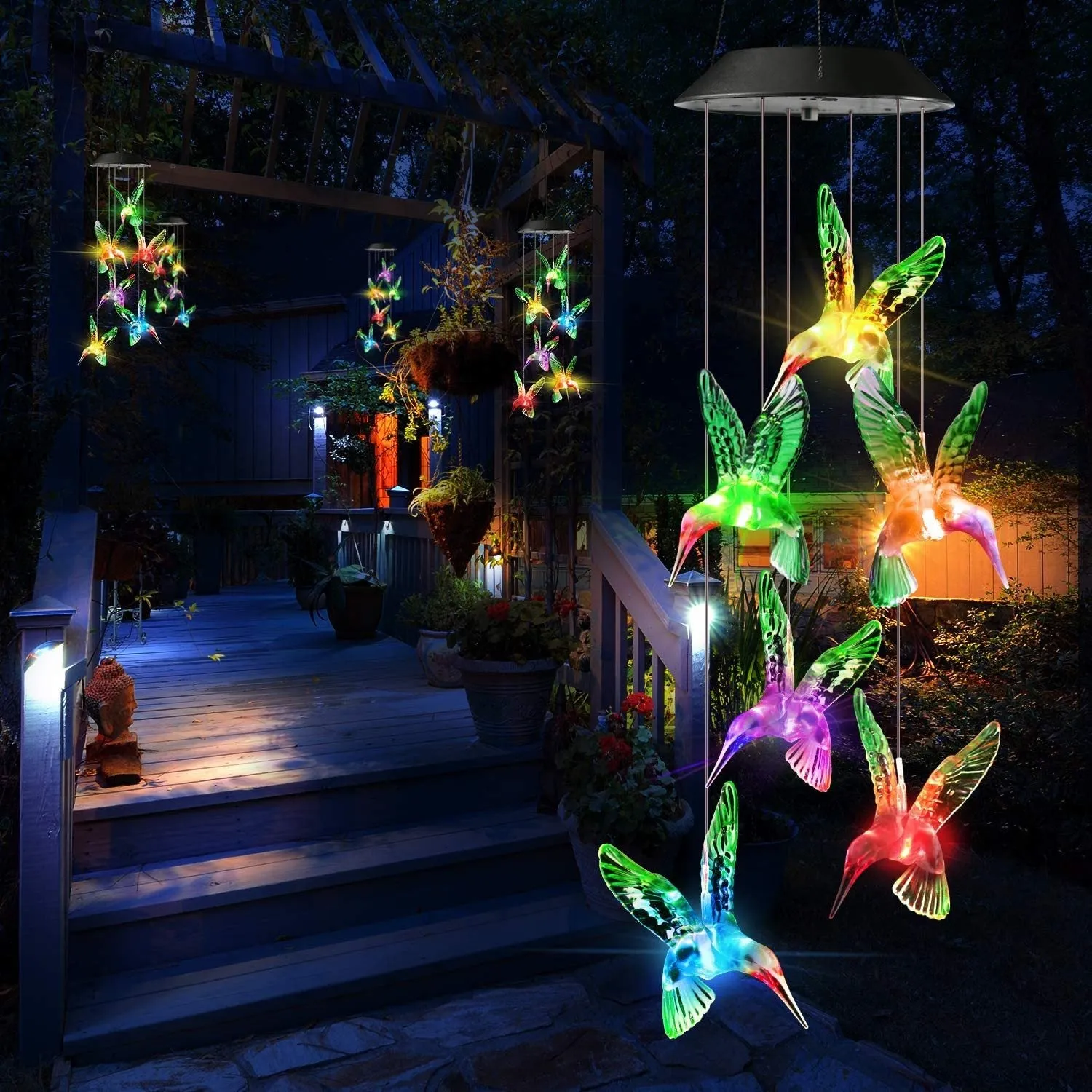 Outdoor solar wind chime light Hummingbird wind chime garden light SP