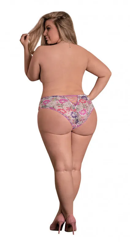 Painted Petals Crotchless Panty - Multi - Queen Size