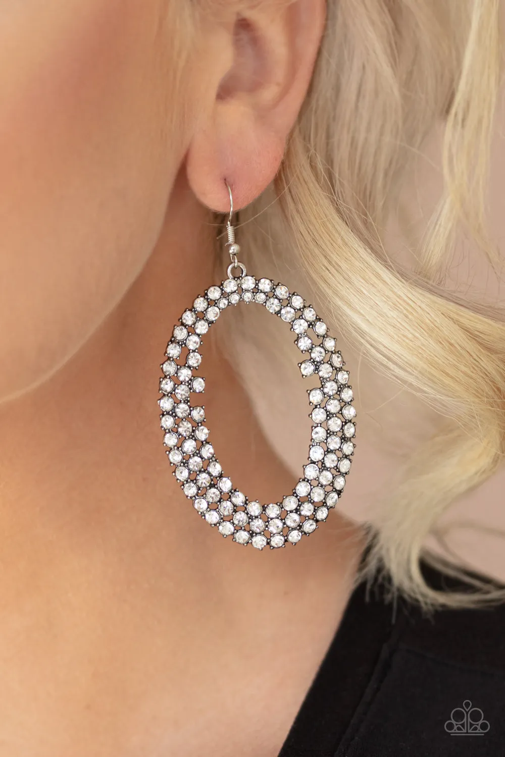 Paparazzi - Radical Razzle - White Rhinestone Earring