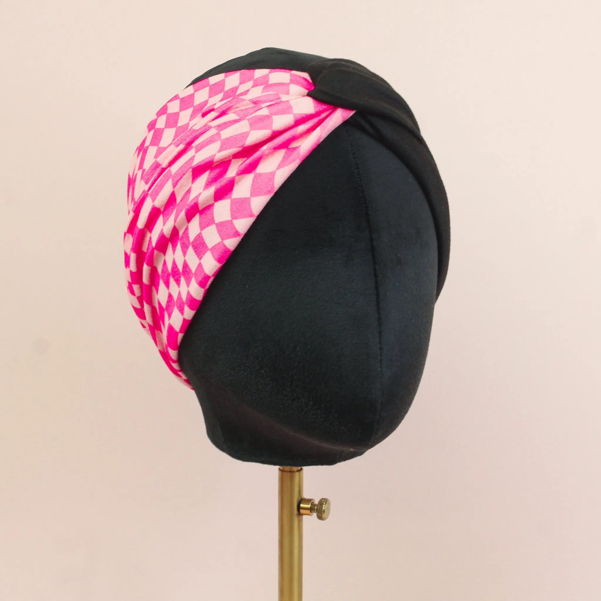 Pink Checkered Twist Headband