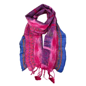 Pink Felt and Saree Vintage Scarves with Flower Hanging