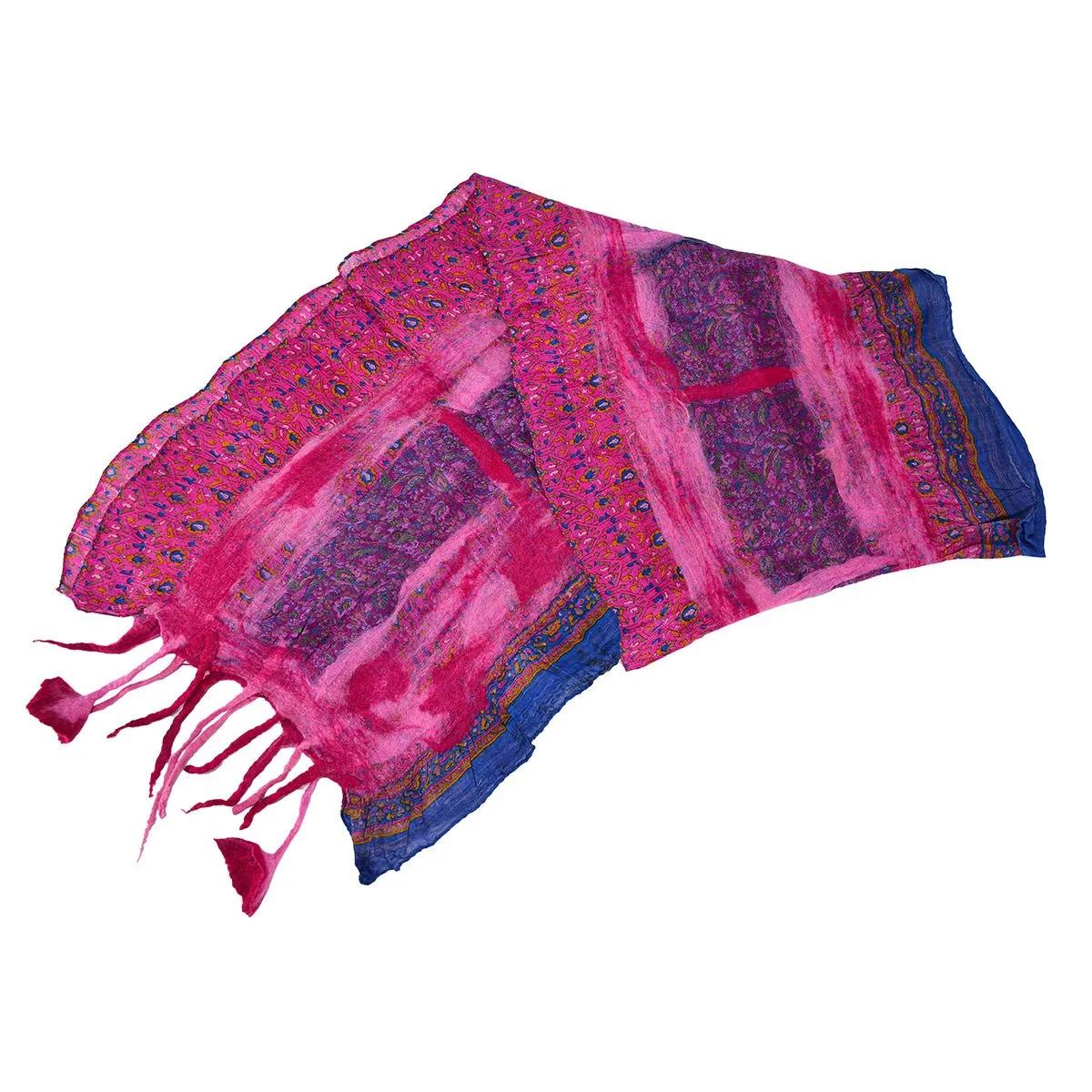 Pink Felt and Saree Vintage Scarves with Flower Hanging