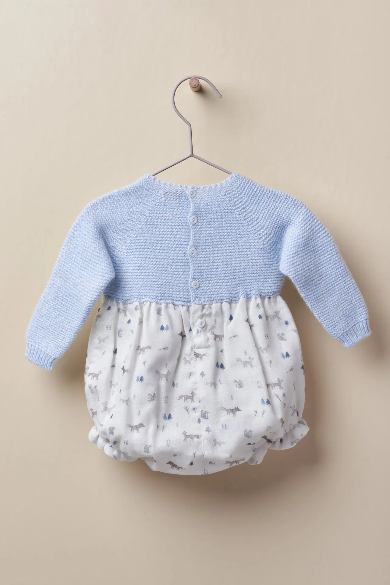 "Fraser" Blue Half Knit Fox Print Romper