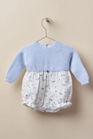 "Fraser" Blue Half Knit Fox Print Romper