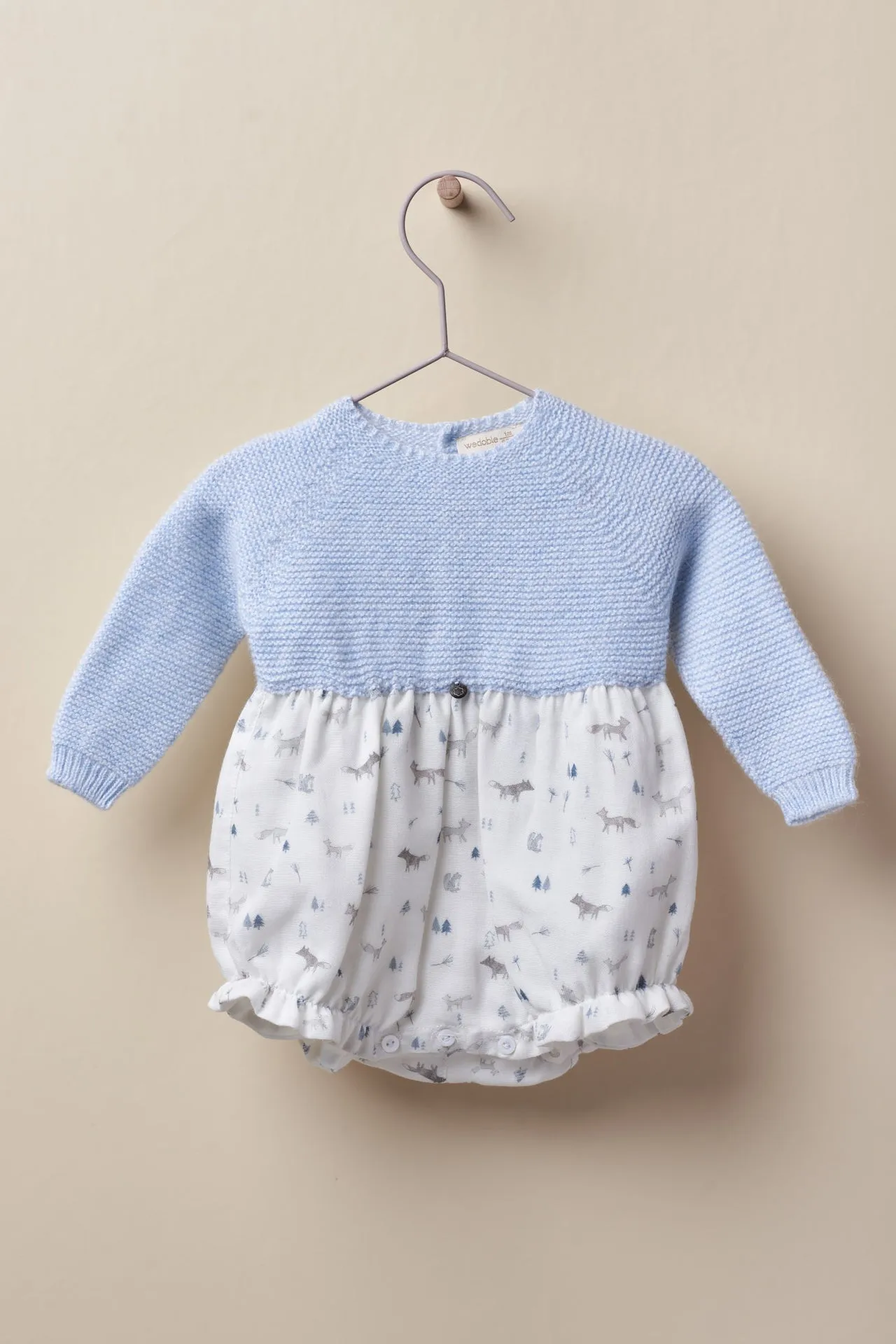 "Fraser" Blue Half Knit Fox Print Romper