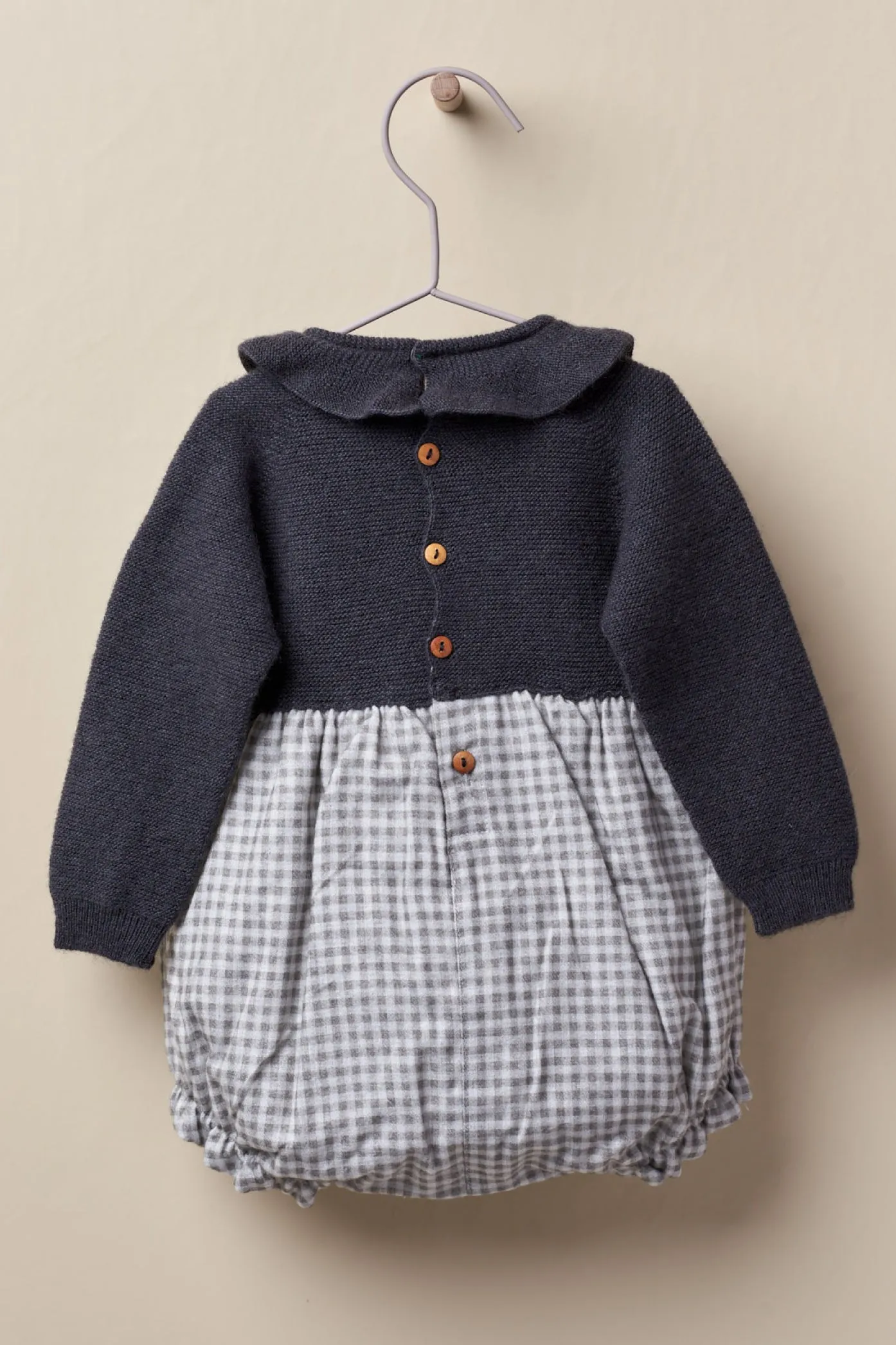 "Harper" Charcoal Half Knit Check Romper