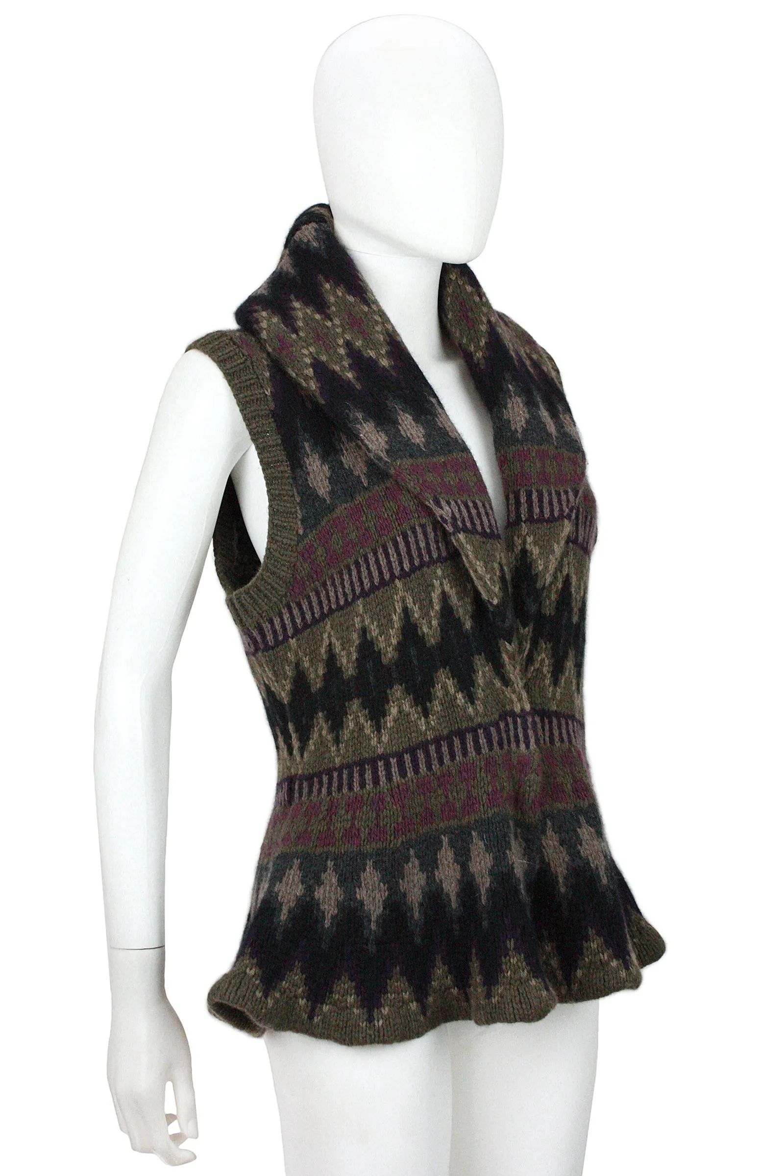 RALPH LAUREN Southwest Sweater Vest with Shawl Collar & Peplum