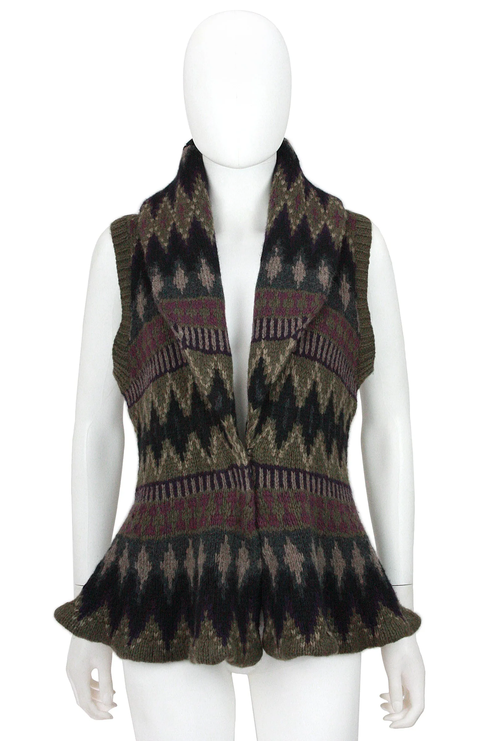 RALPH LAUREN Southwest Sweater Vest with Shawl Collar & Peplum