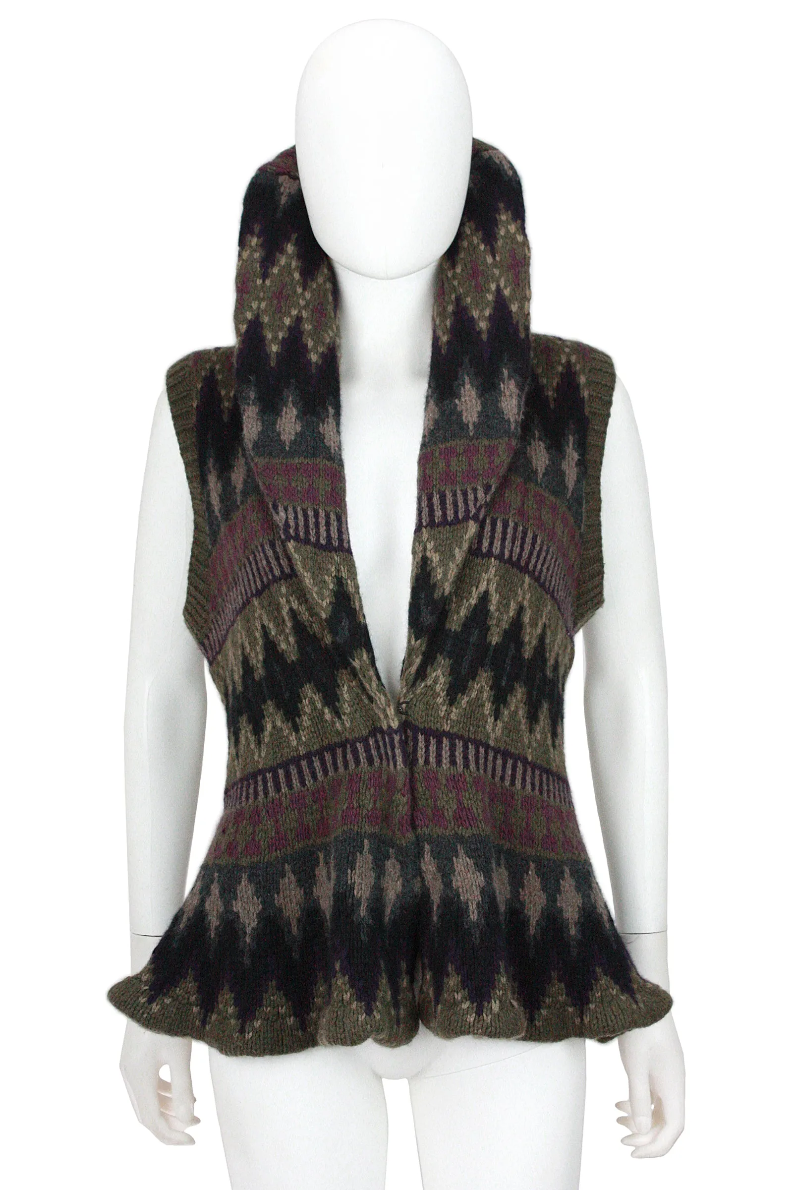 RALPH LAUREN Southwest Sweater Vest with Shawl Collar & Peplum