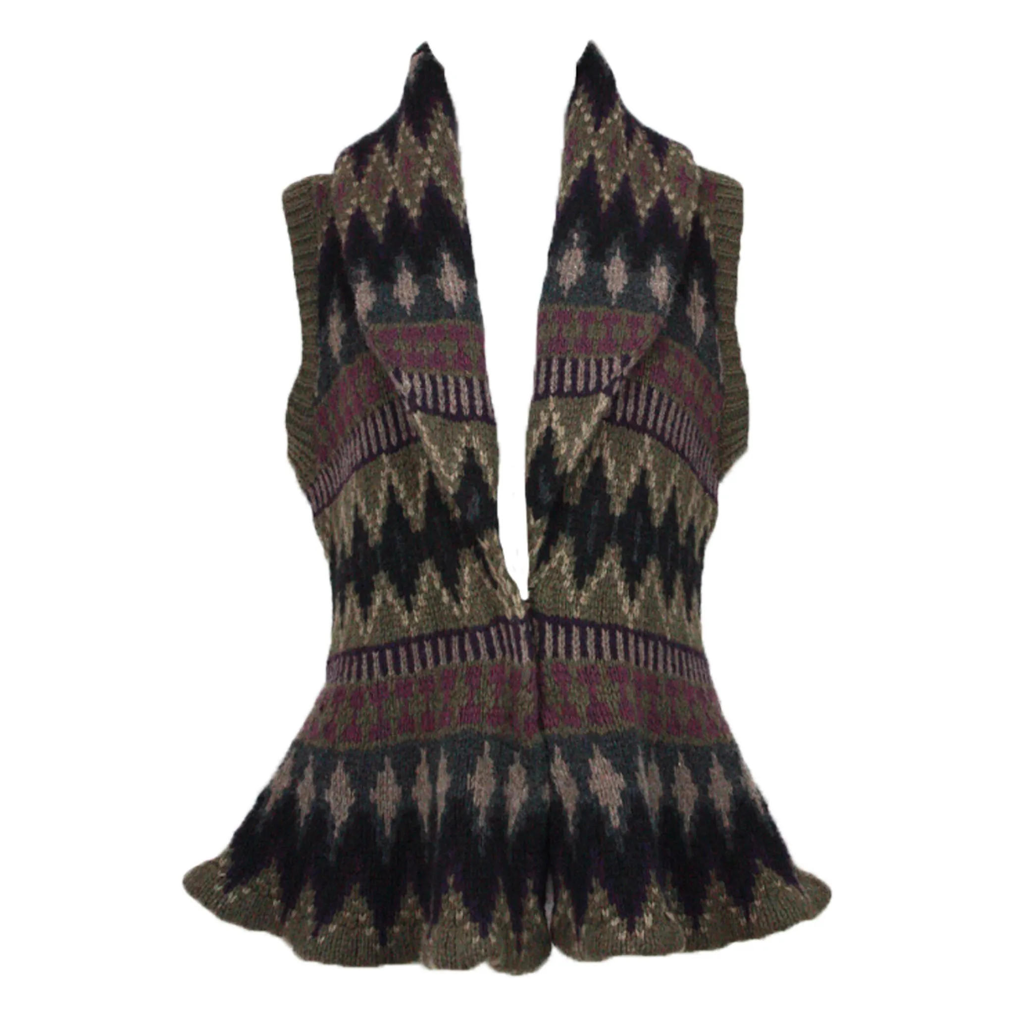 RALPH LAUREN Southwest Sweater Vest with Shawl Collar & Peplum