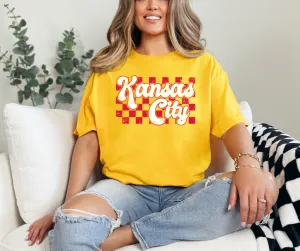 Red Retro Kansas City Checkered Gold Tee
