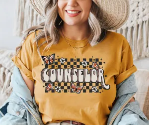 Retro Checkered Counselor Butterfly Mustard Tee