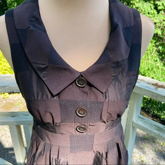 Retro Cocktail Tonal Check Chocolate Brown Mini Dress Size 4