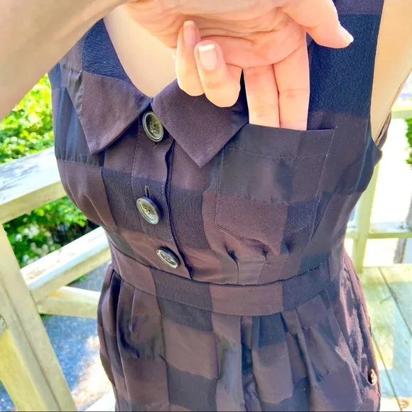 Retro Cocktail Tonal Check Chocolate Brown Mini Dress Size 4
