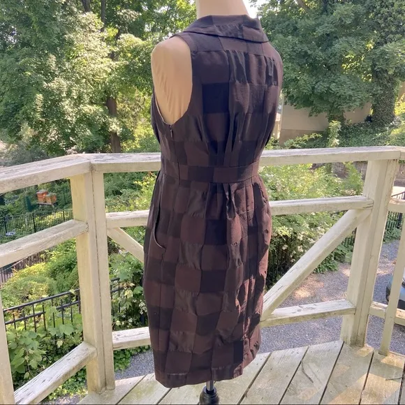 Retro Cocktail Tonal Check Chocolate Brown Mini Dress Size 4