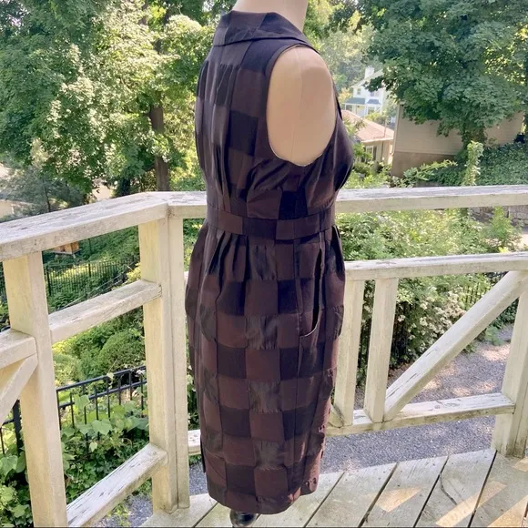 Retro Cocktail Tonal Check Chocolate Brown Mini Dress Size 4