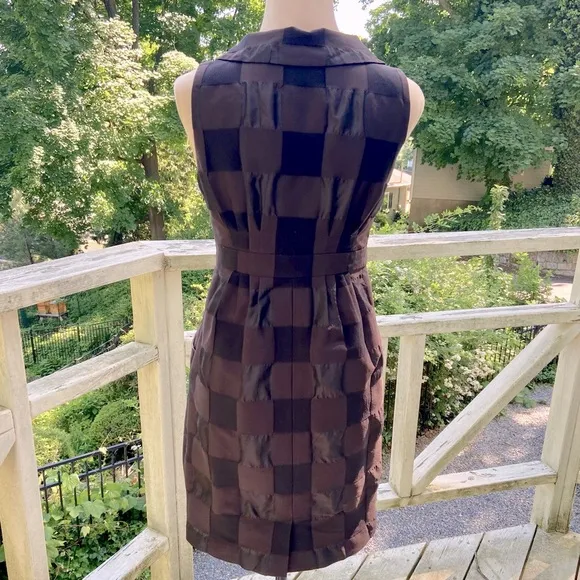 Retro Cocktail Tonal Check Chocolate Brown Mini Dress Size 4