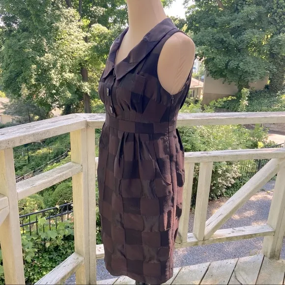 Retro Cocktail Tonal Check Chocolate Brown Mini Dress Size 4