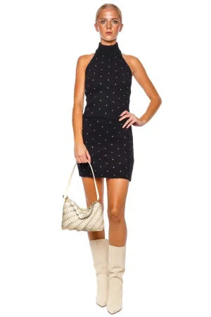Rhinestone Cashmere Knit Halter Turtleneck