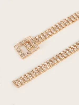 Rhinestone Engraved Waist Chain - Gold