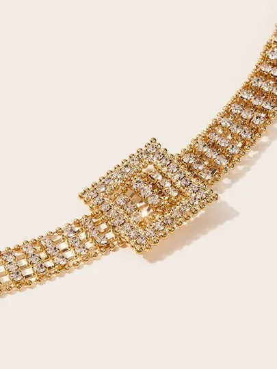 Rhinestone Engraved Waist Chain - Gold