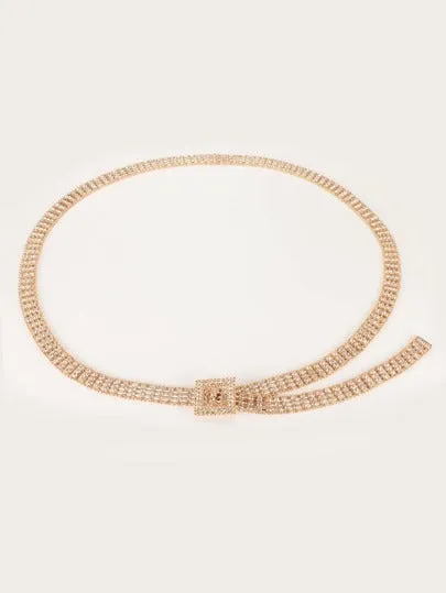 Rhinestone Engraved Waist Chain - Gold
