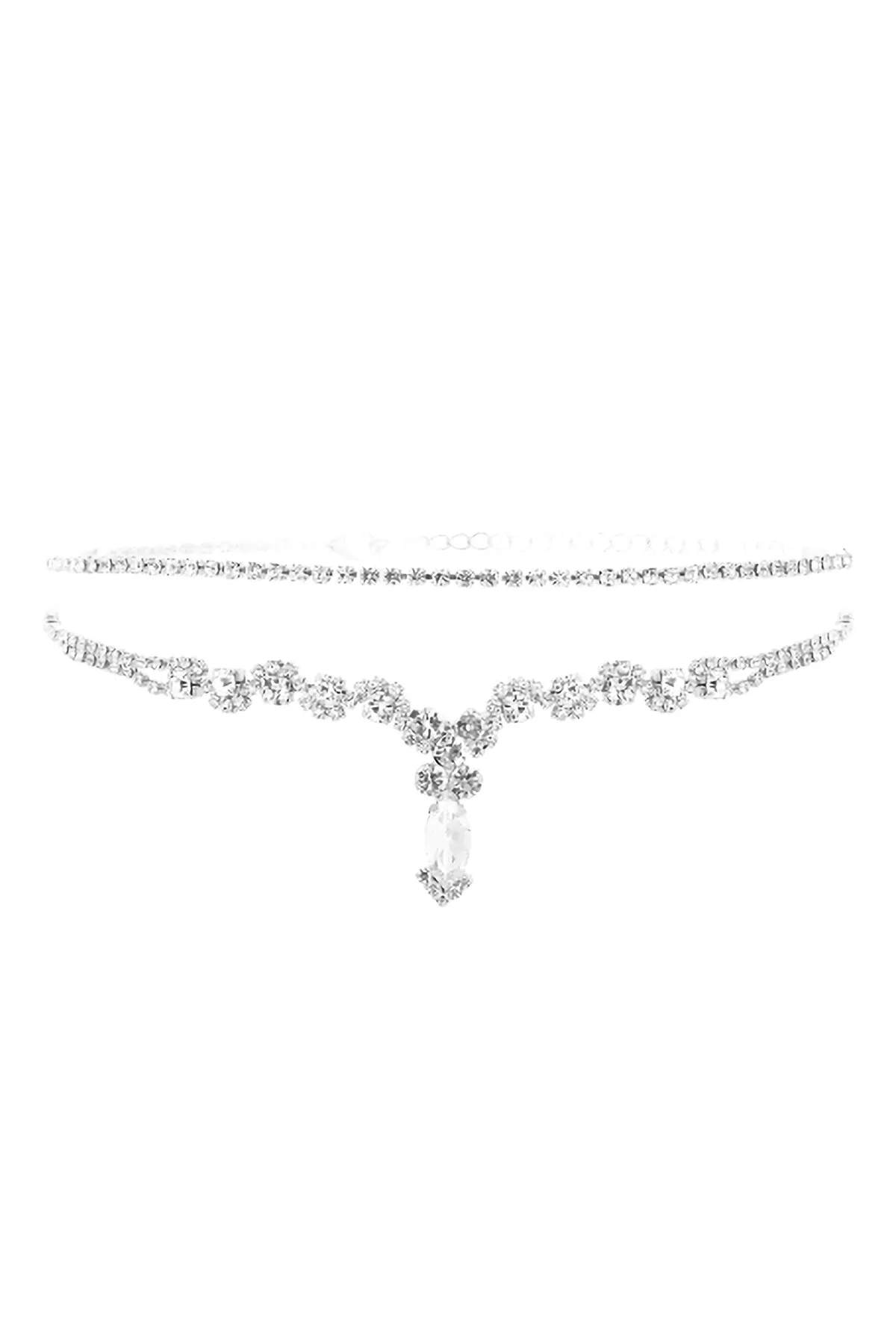 RHINESTONE OVAL W/ CENTER DROP PENDANT BRIDAL NECKLACE