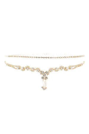 RHINESTONE OVAL W/ CENTER DROP PENDANT BRIDAL NECKLACE