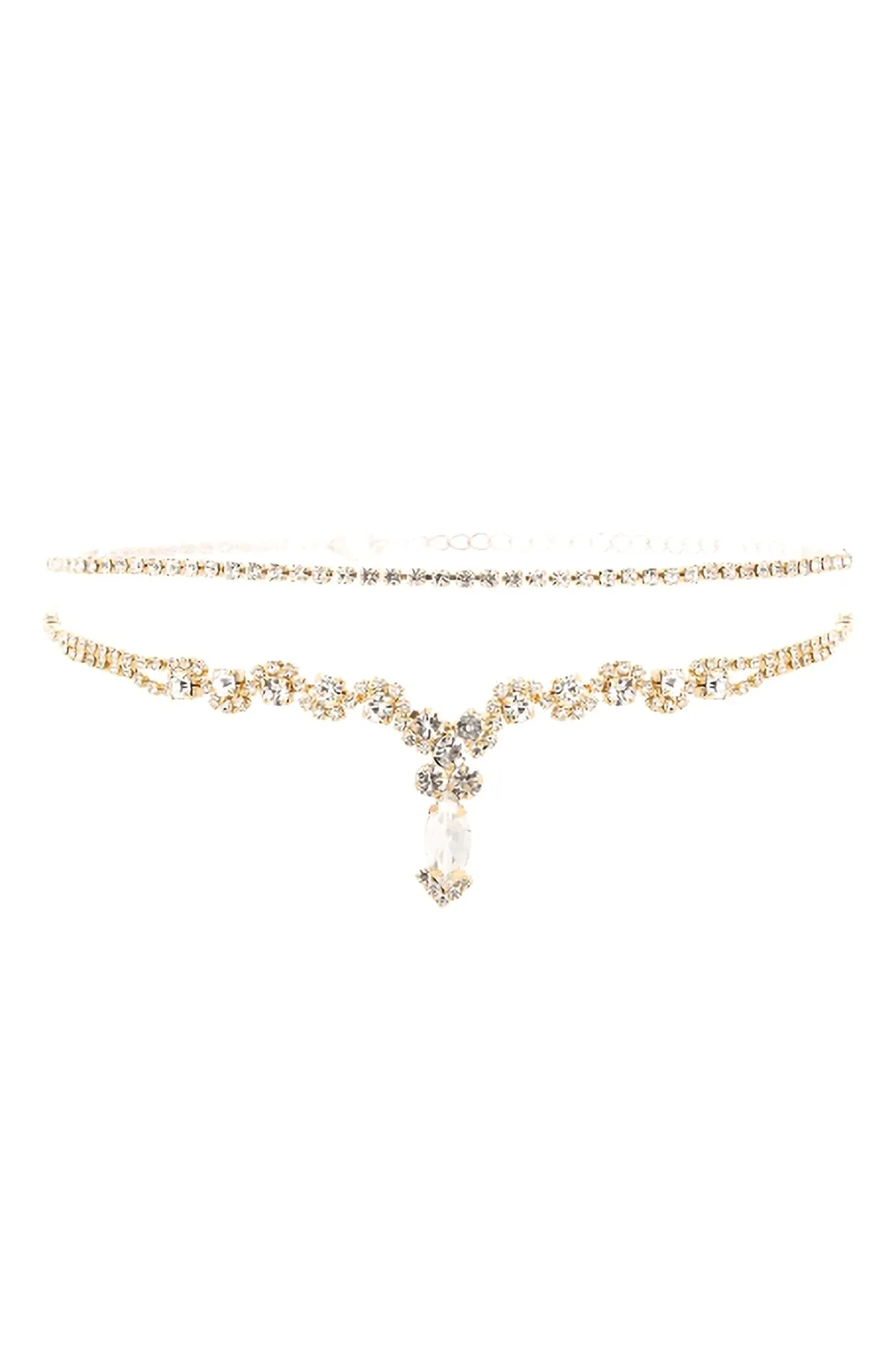 RHINESTONE OVAL W/ CENTER DROP PENDANT BRIDAL NECKLACE