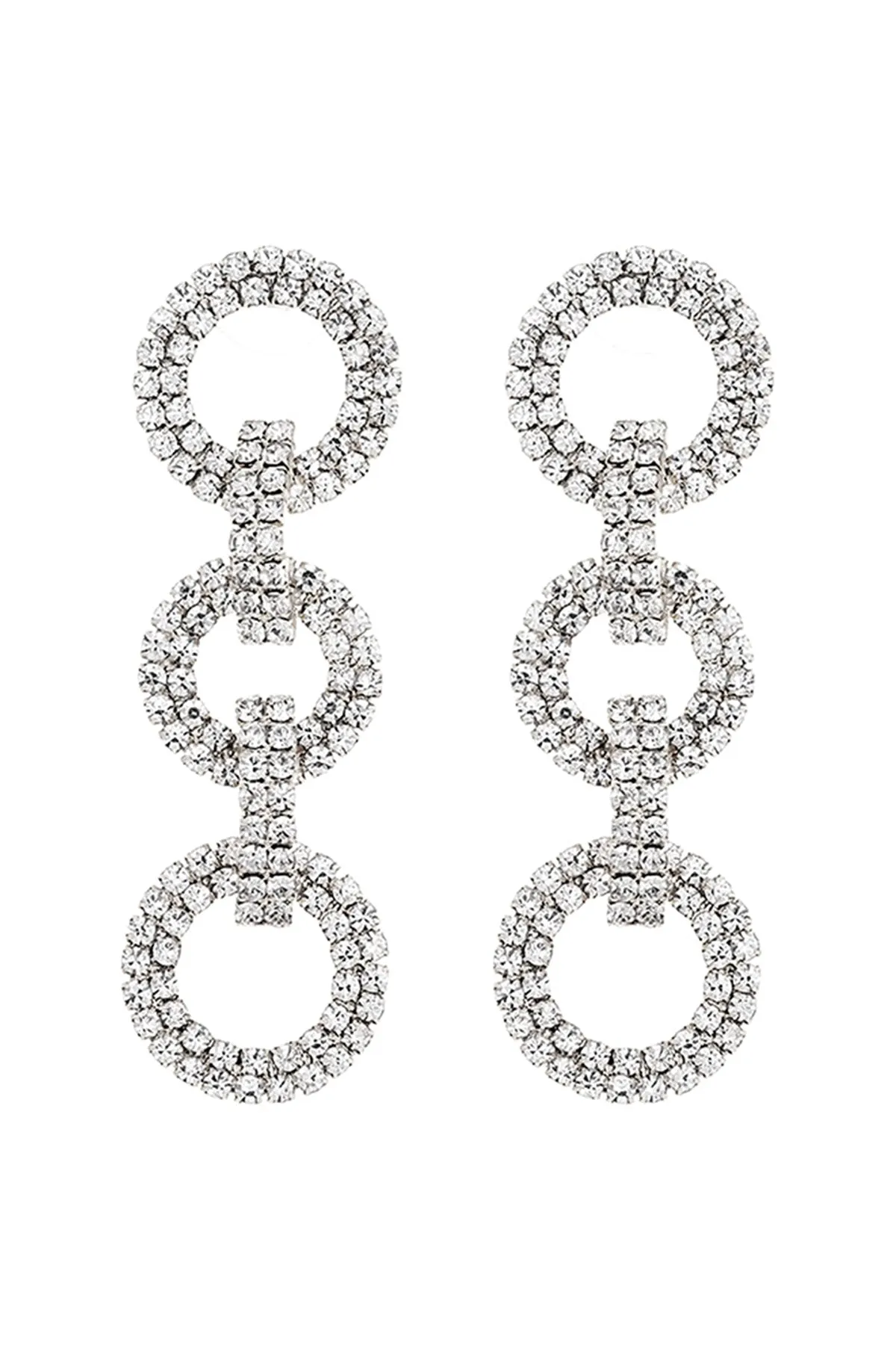 RHINESTONE THREE RING DROP EARRINGS