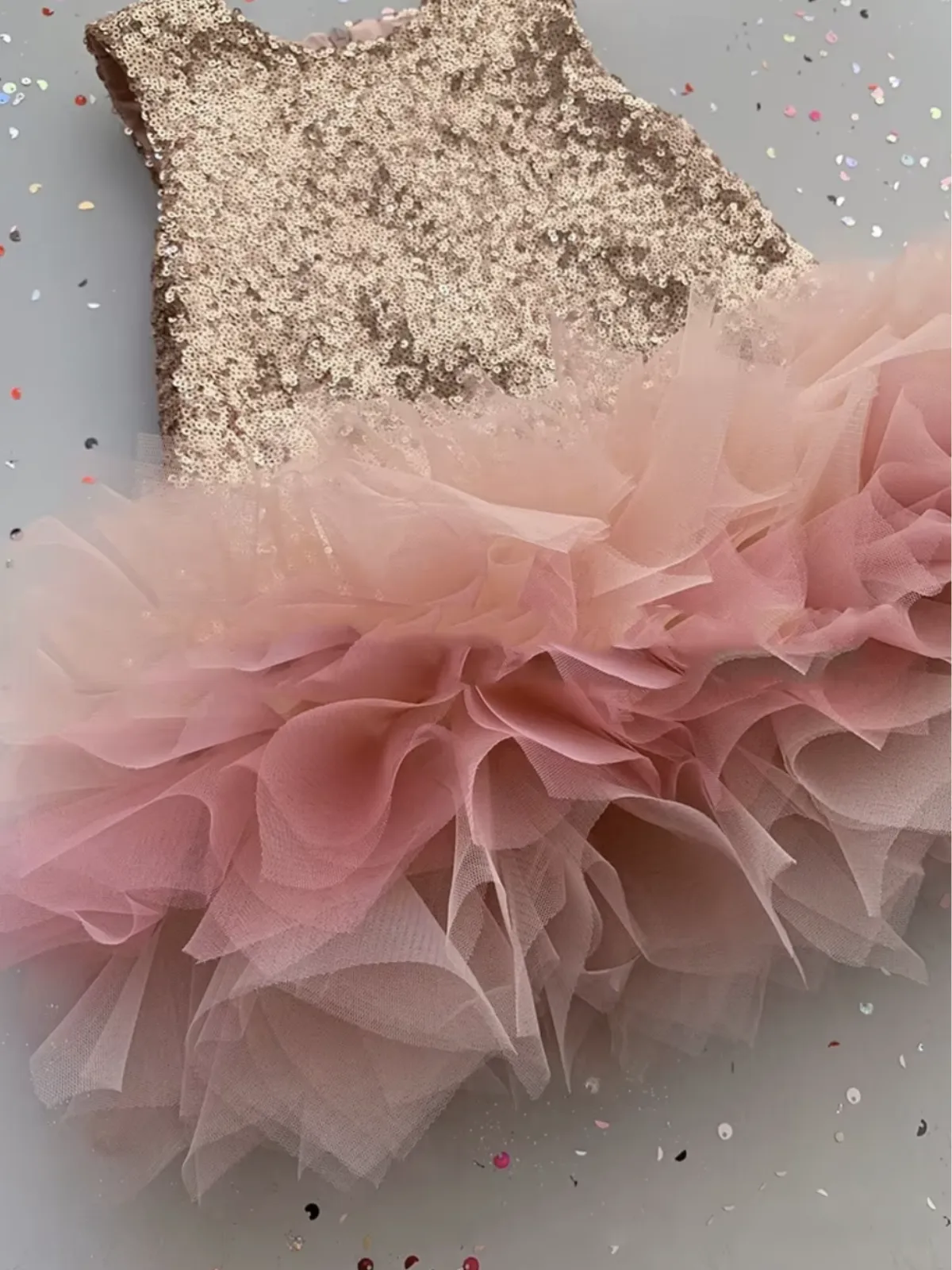 Rose Gold Sequin Tulle Party Dress