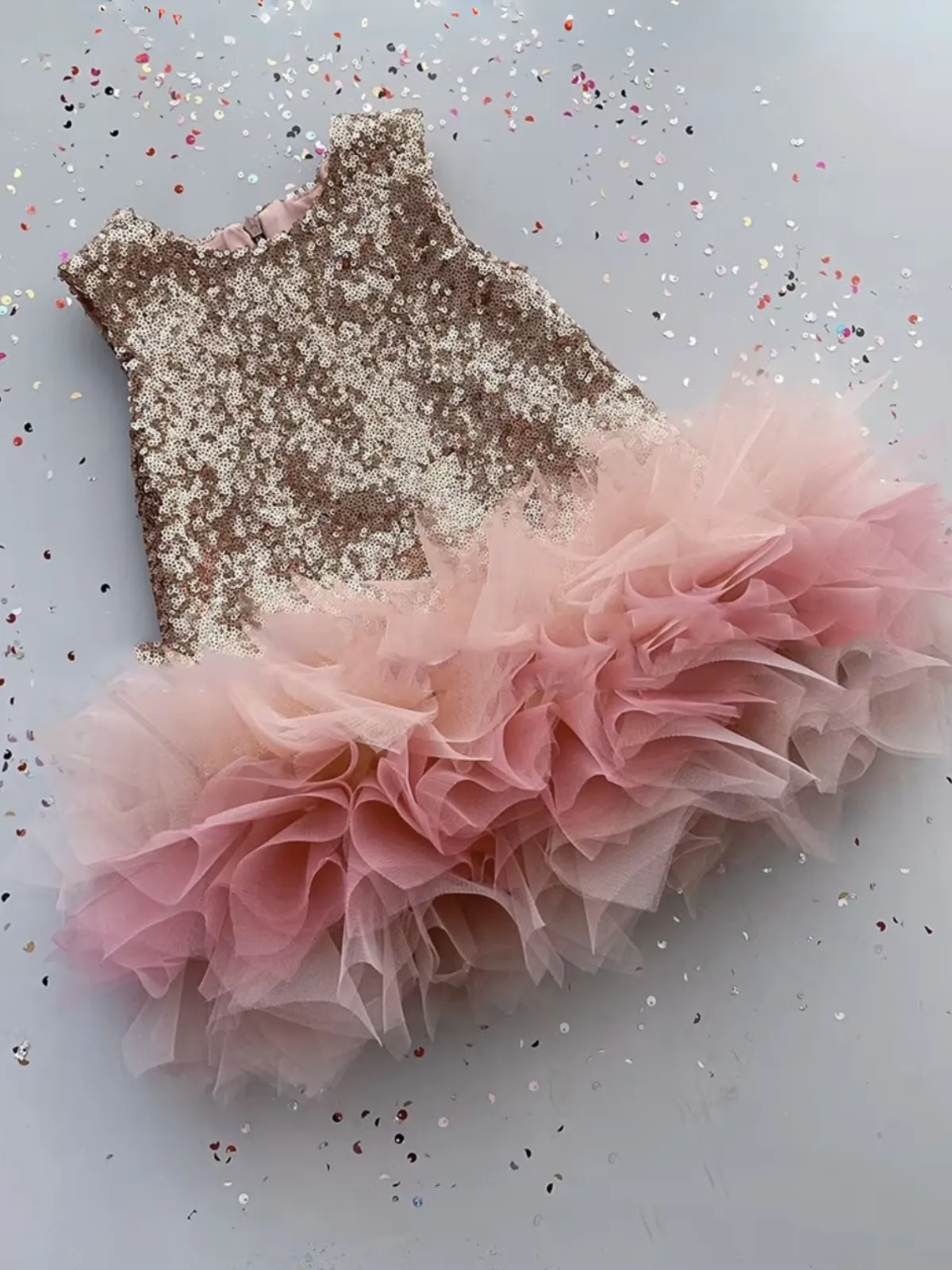 Rose Gold Sequin Tulle Party Dress