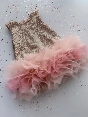 Rose Gold Sequin Tulle Party Dress
