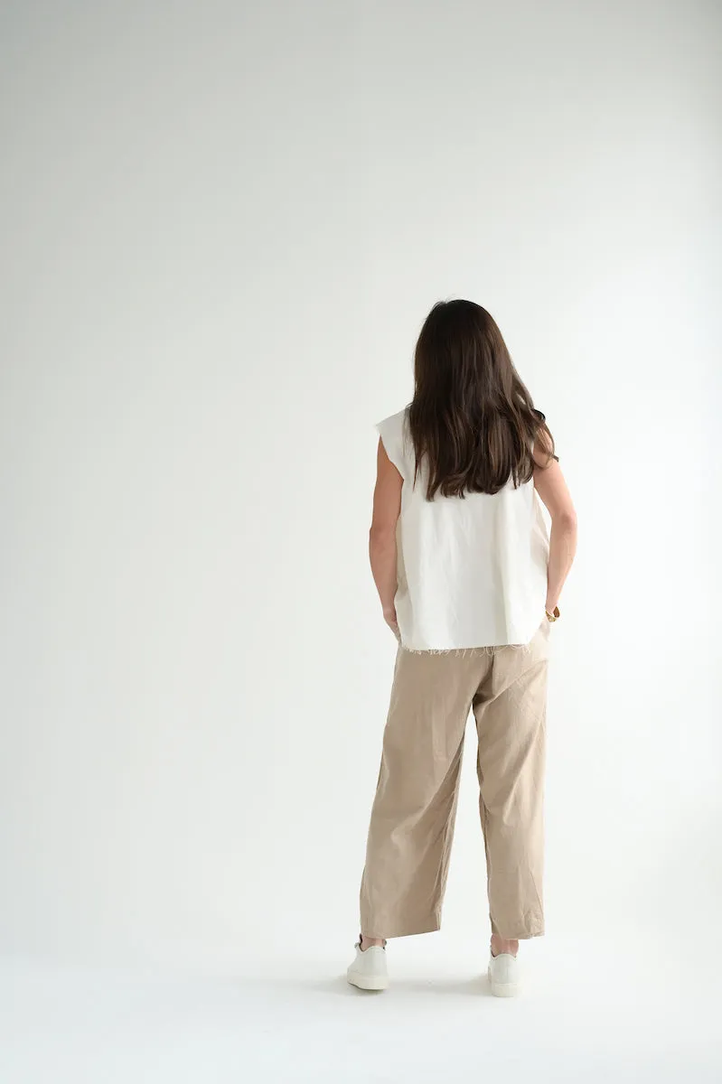 Round Neck Sleeveless Top in Cream