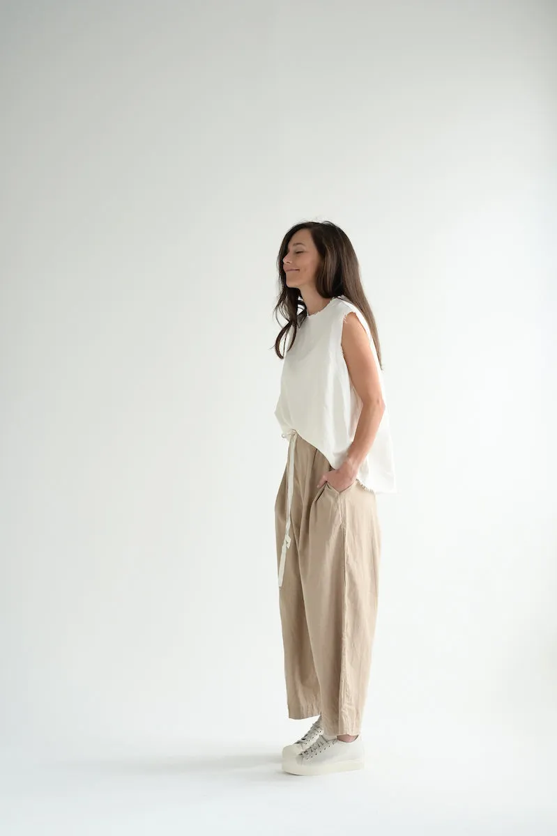 Round Neck Sleeveless Top in Cream